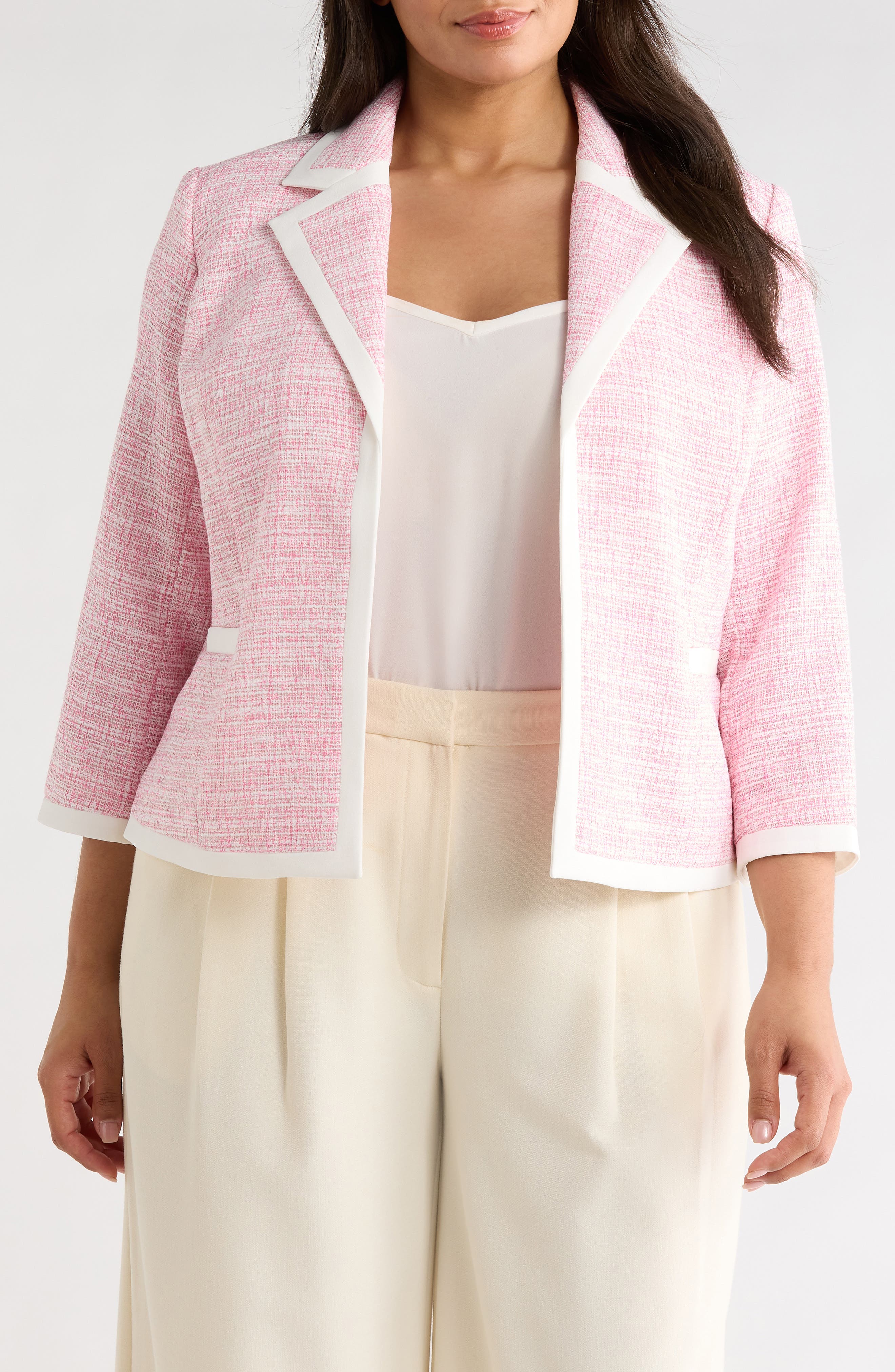Contrast Trim Open Front Blazer