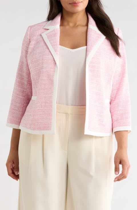 Contrast Trim Open Front Blazer (Plus)