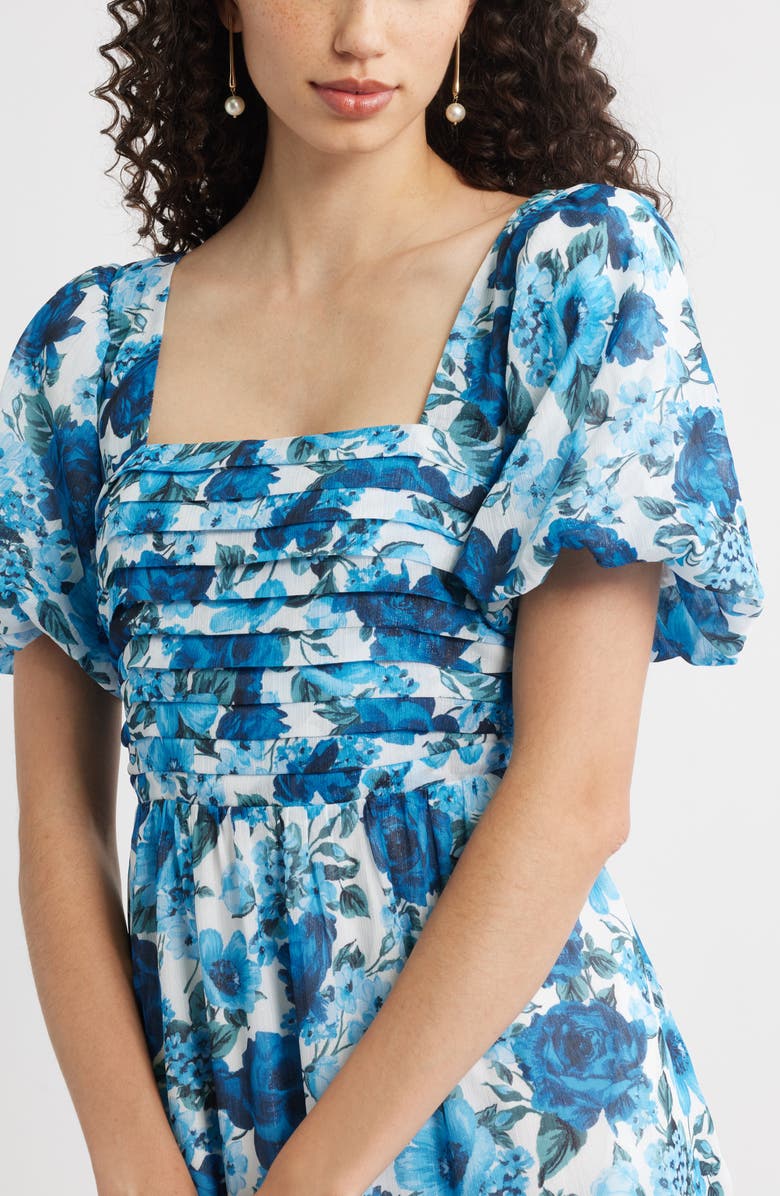 Chelsea28 Floral Tiered Puff Sleeve Maxi Dress, Alternate, color, Blue Floral