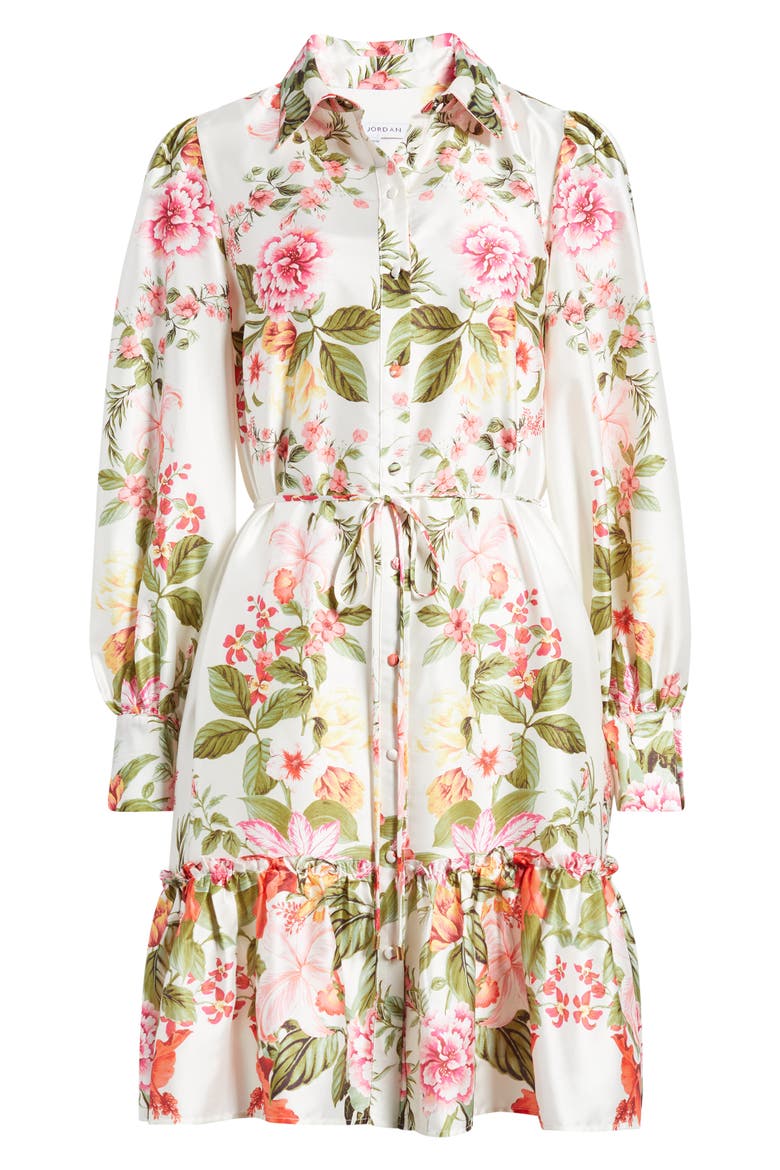 Floral Long Sleeve Tie Belt Shirtdress, Alternate, color, IVORY MULTI