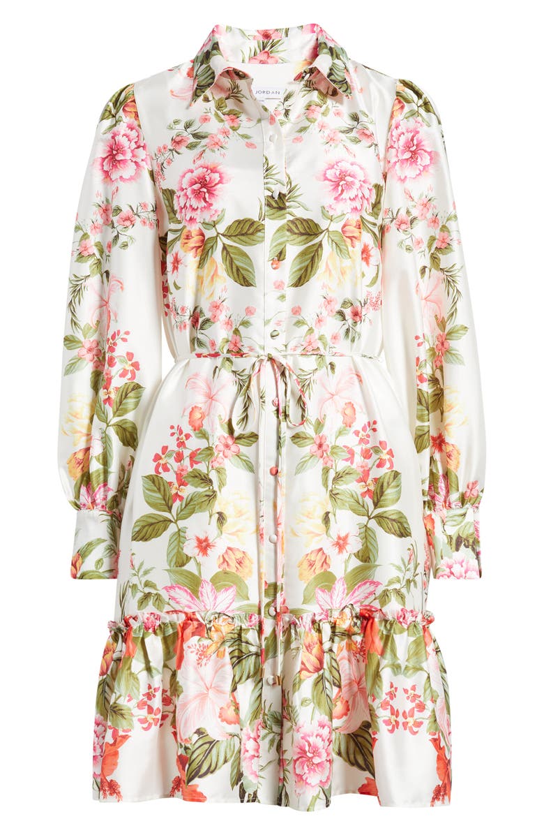 Julia Jordan Floral Long Sleeve Tie Belt Shirtdress, Alternate, color, Ivory Multi