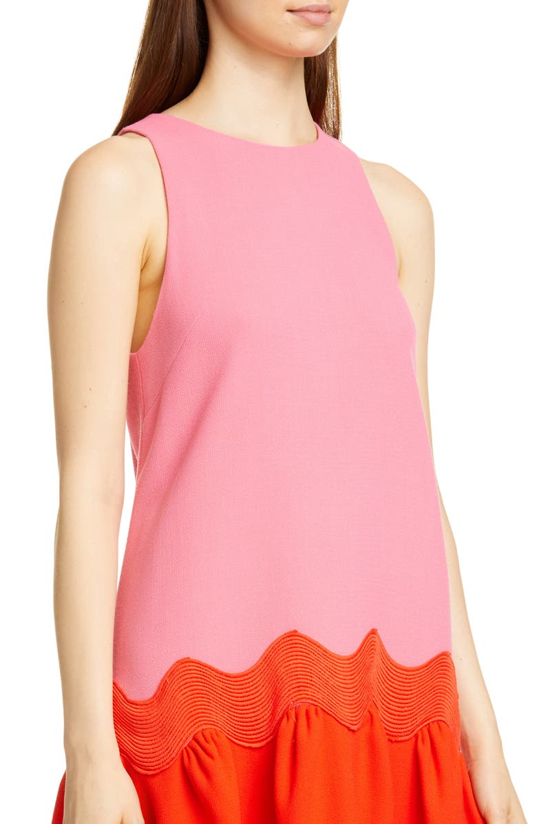 Lela Rose Wave Contrast Hem Wool Blend Dress, Alternate, color, 