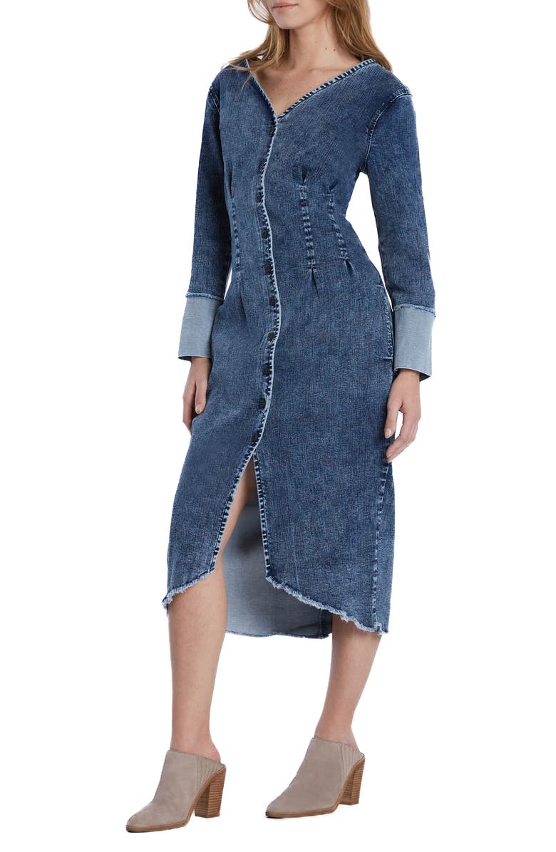 Wash Lab Denim Corset Long Sleeve Denim Midi Dress, Alternate, color, Hannah Blue