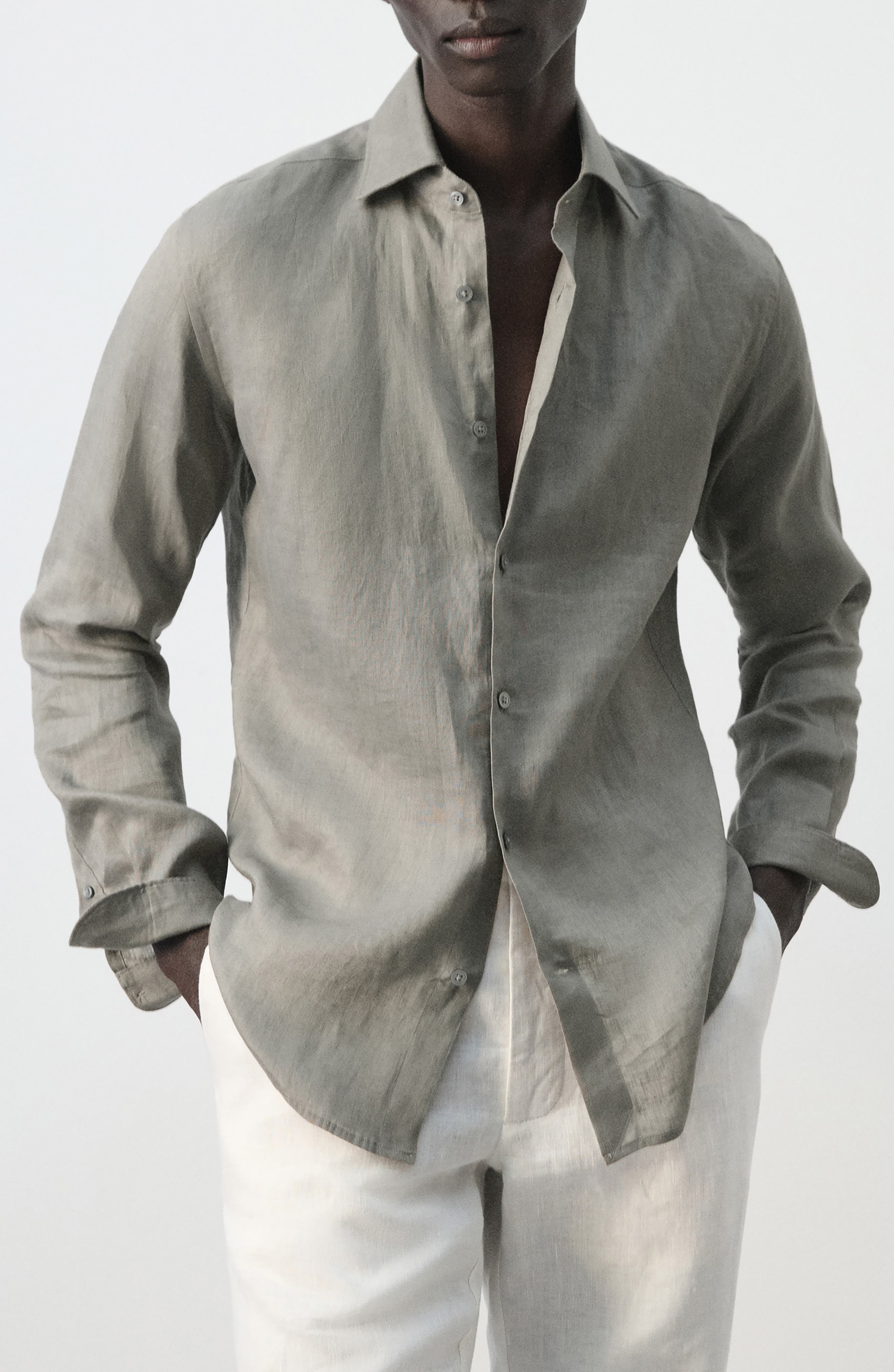 Slim Fit Linen Button-Up Shirt - image 3