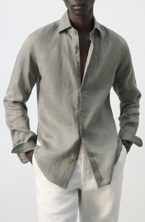Slim Fit Linen Button-Up Shirt