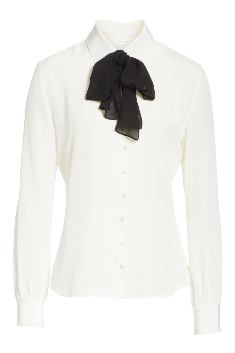 Tie Neck Silk Blouse, Alternate, color, OFF WHITE