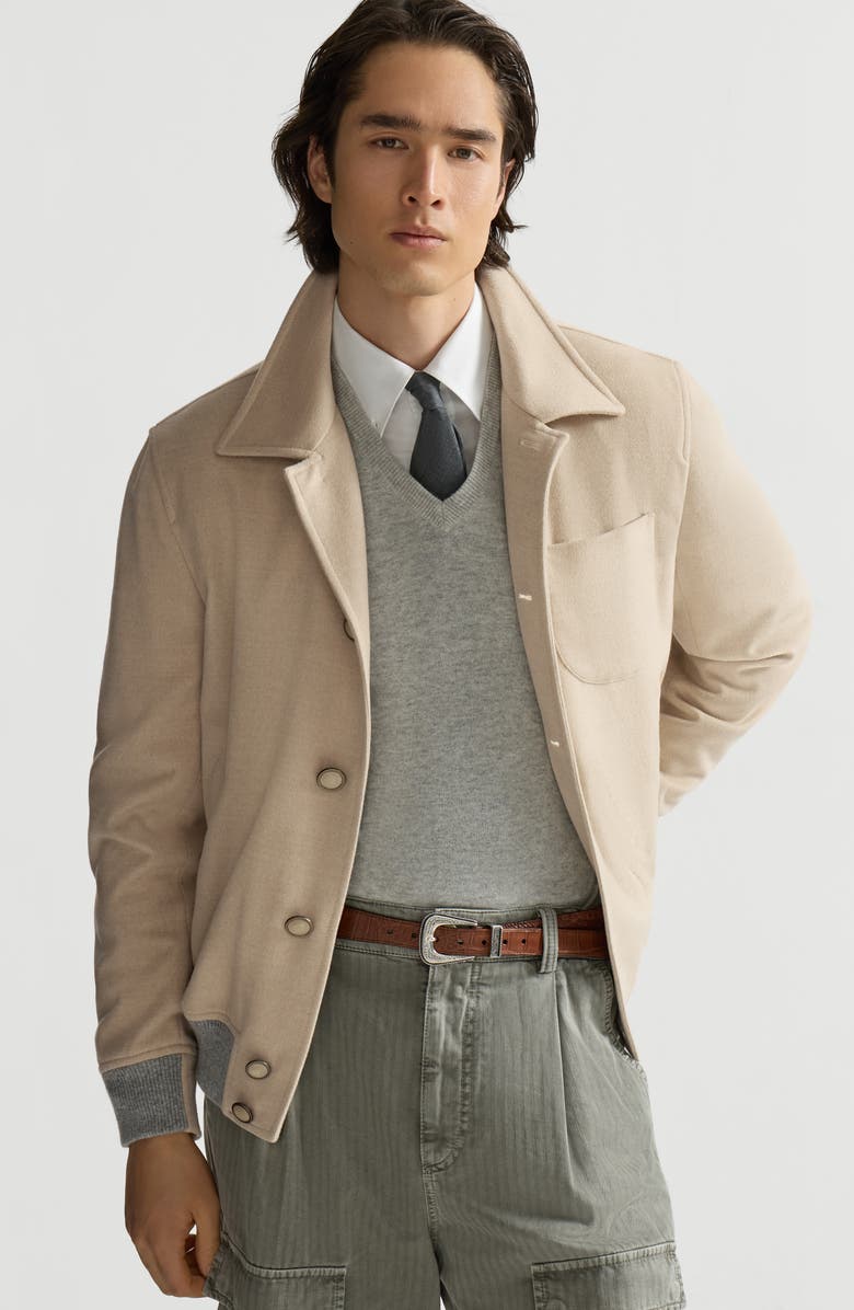 Brunello Cucinelli Lightweight virgin wool cloth outerwear jacket, Alternate, color, Sand