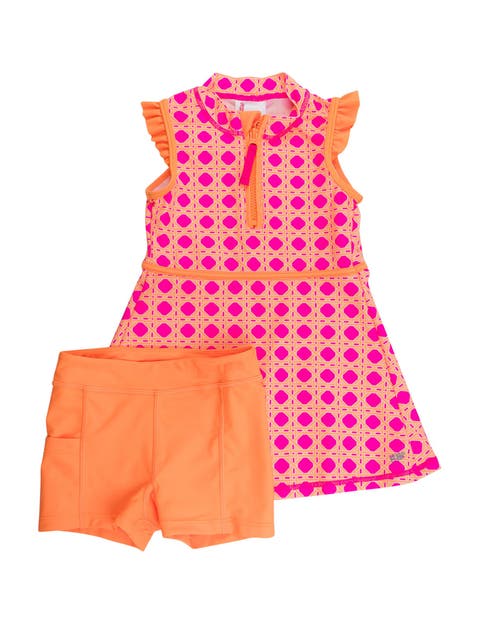 Girls Sleeveless Zip Ruffle Sleeve UPF50+ Active Dress