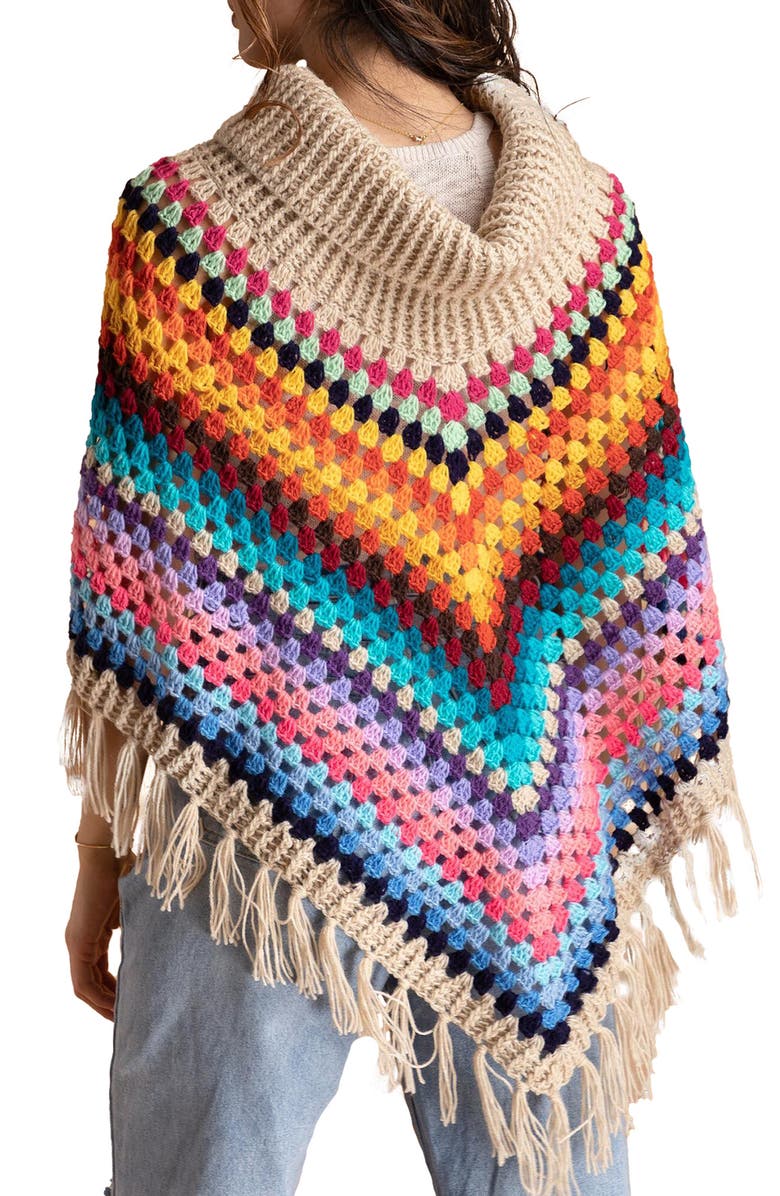 SAACHI Earth to Sky Rainbow Stripe Crochet Poncho, Alternate, color, Beige