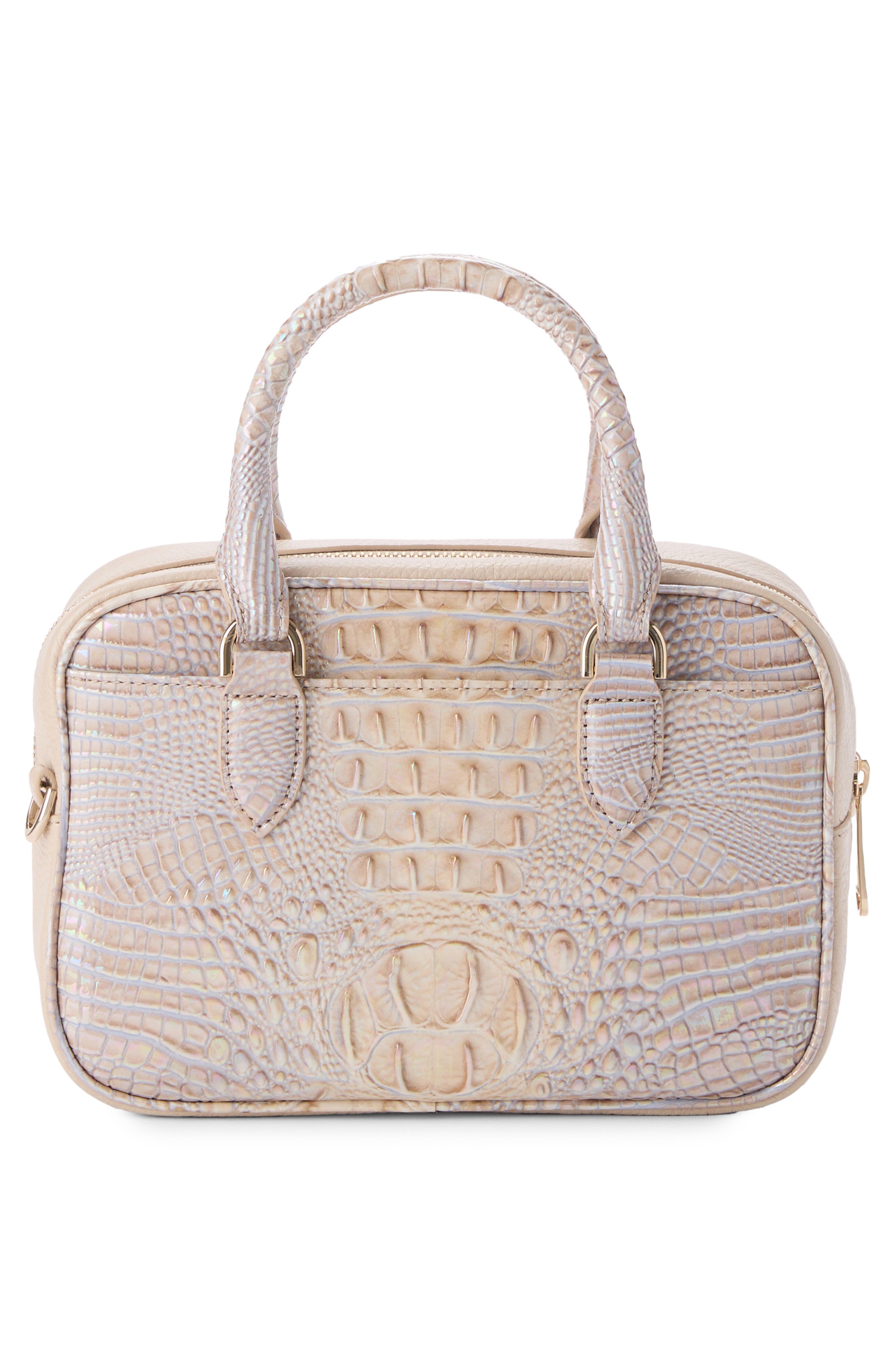 Brahmin Mara Croc Embossed Leather Top Handle Bag, Alternate, color, Pearl Admire