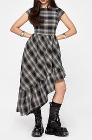 Disturbia Noemi Check Asymmetric Ruffle Maxi Dress