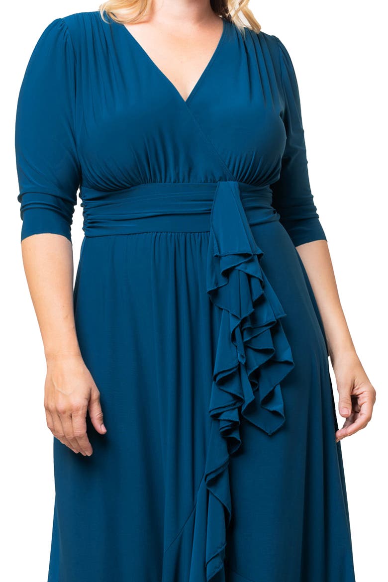 Veronica Ruffled High-Low Evening Gown, Alternate, color, AEGEAN BLUE