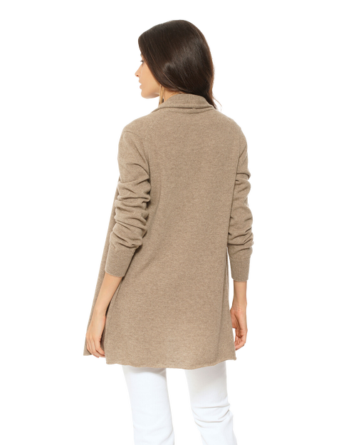 Monticelli Cashmere Long Open Front Pure Cashmere Cardigan In Brown