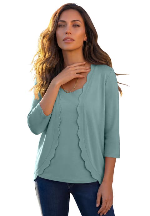Scalloped Cardigan And Tank Set (Plus)