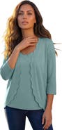 Roaman's Scalloped Cardigan And Tank Set