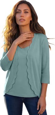 Roaman's Scalloped Cardigan And Tank Set
