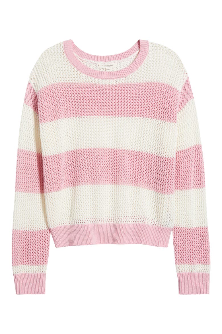 Tresa Stripe Crochet Crewneck Sweater, Alternate, color, PINK/IVORY