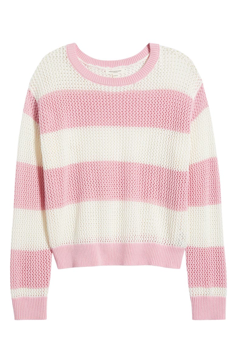 beachlunchlounge Tresa Stripe Crochet Crewneck Sweater, Alternate, color, Pink/Ivory