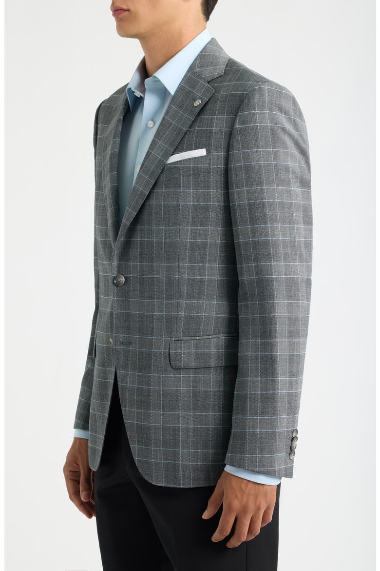 Hutson Slim Fit Light Blue Windowpane Check Slub Sport Coat, Alternate, color, GREY / BLUE