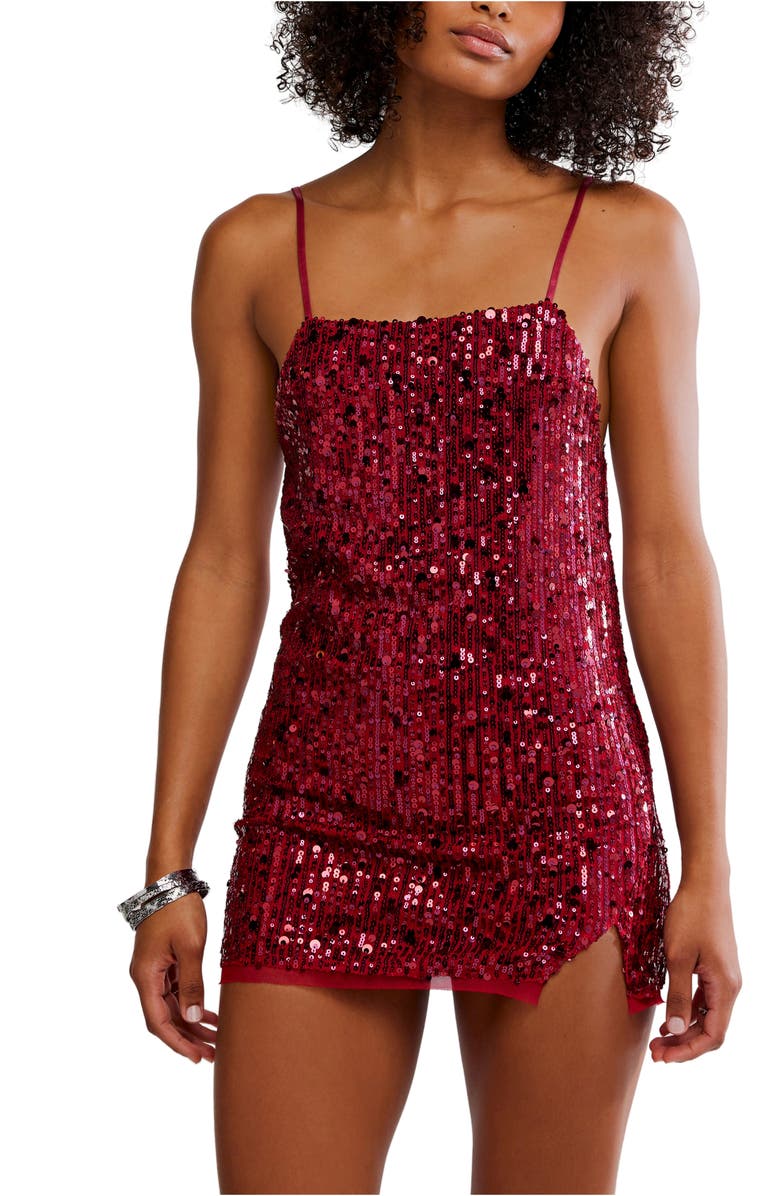 Free People Midnight Kiss Sequin Mini Slipdress, Alternate, color, Cherry Combo