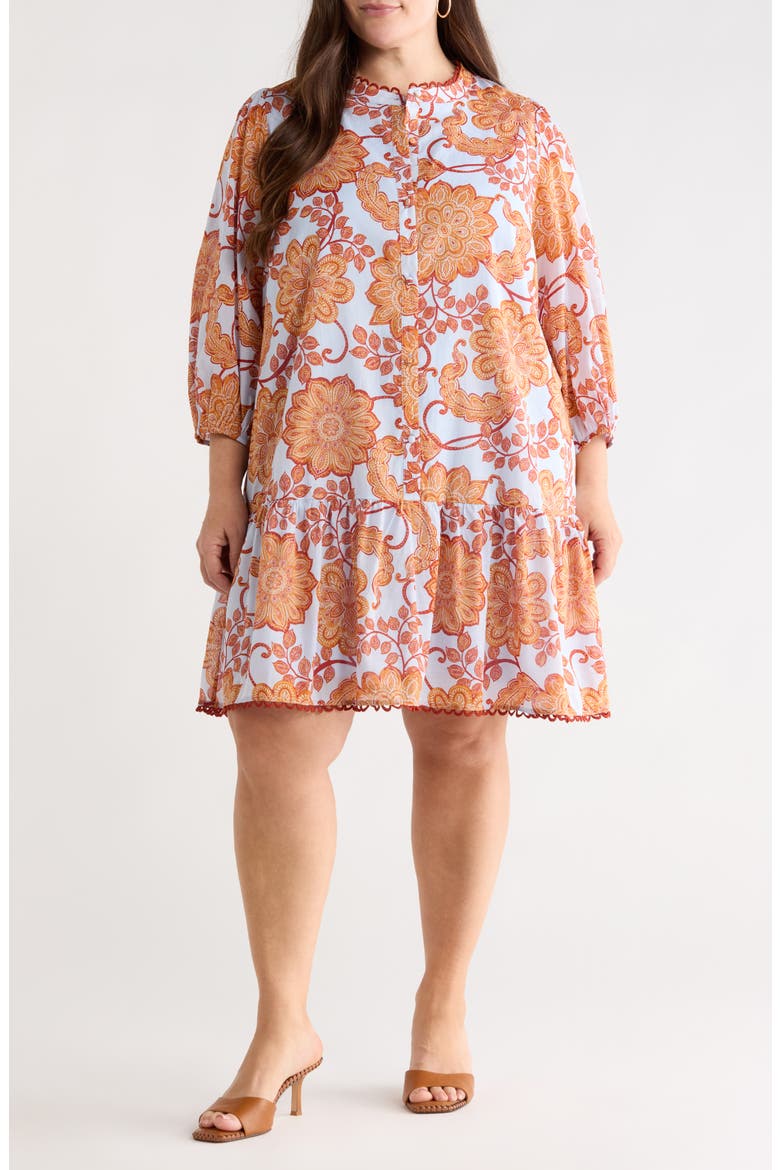 Siany Yamila Floral Ruffle Cotton Dress, Main, color, BROWN-BLU