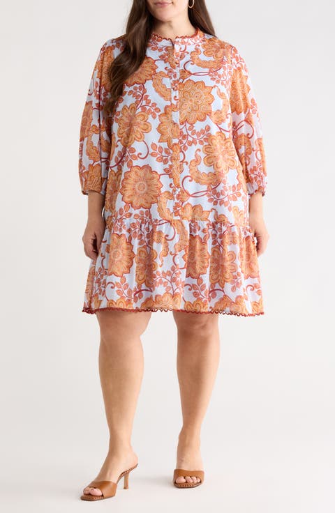 Siany Yamila Floral Ruffle Cotton Dress (Plus)