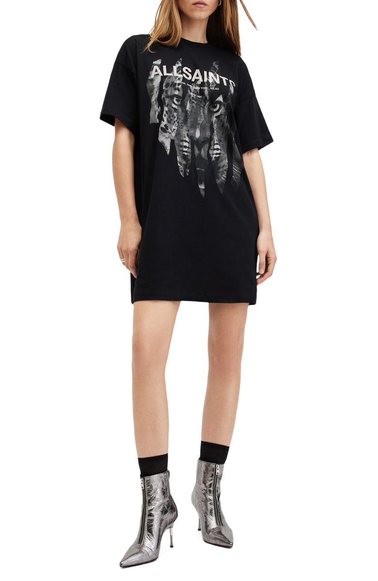 AllSaints Rip Roar Graphic Cotton T-Shirt Dress, Main, color, 