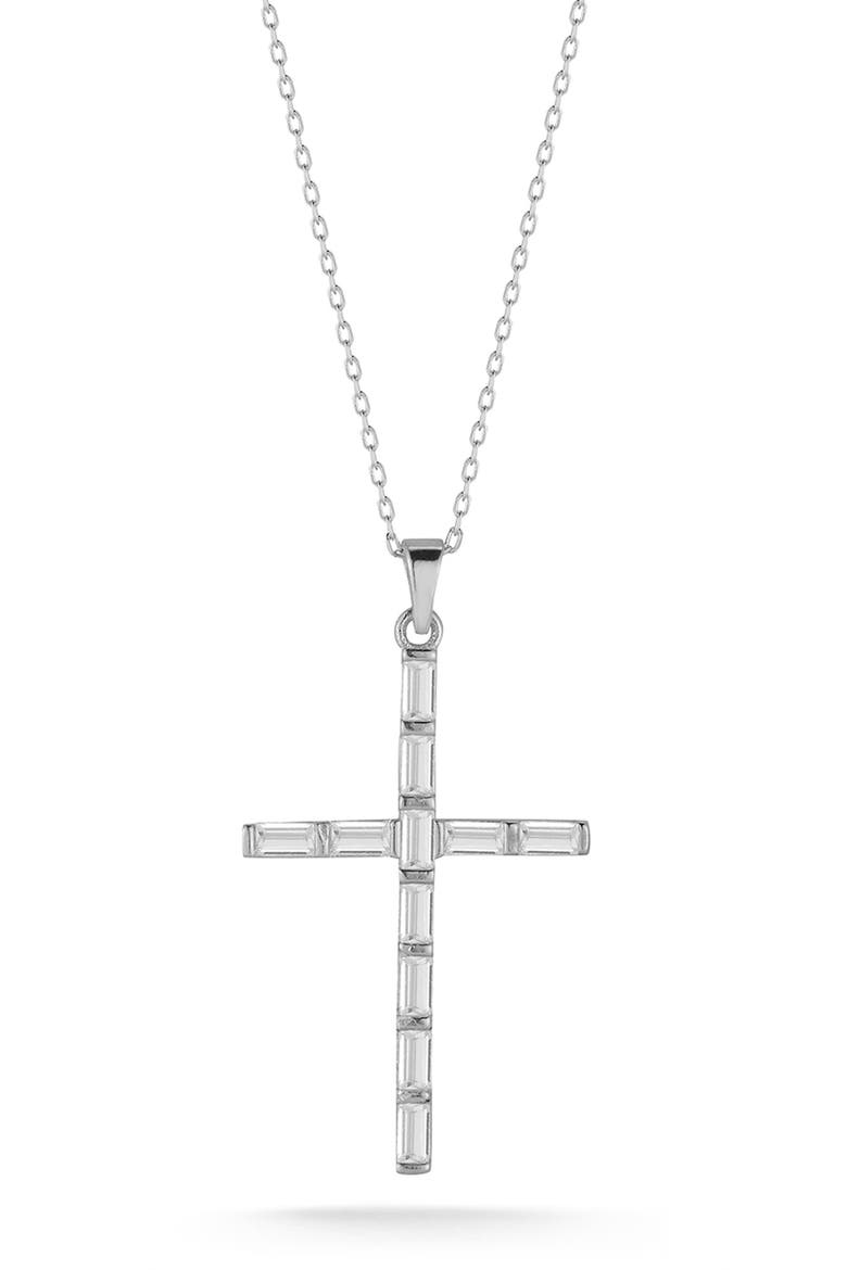 Cubic Zirconia Baguette Cross Pendant Necklace, Main, color, SILVER