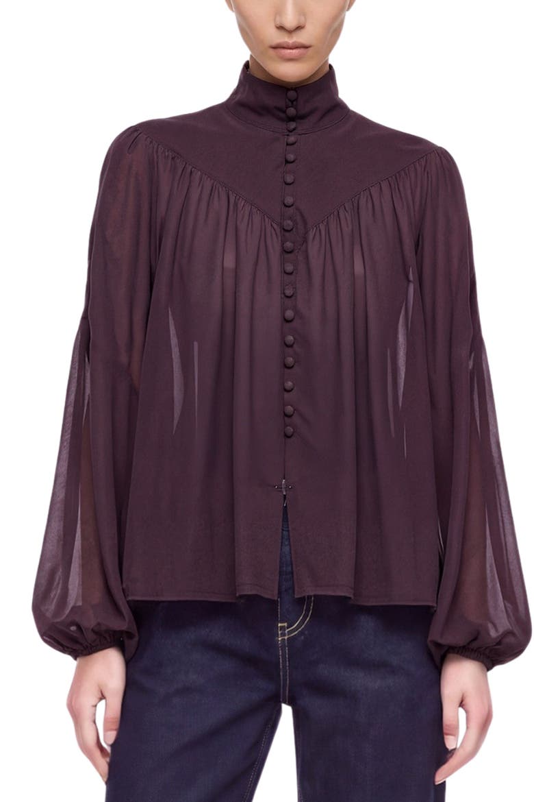 Gathered Sheer Blouse, Alternate, color, Brown