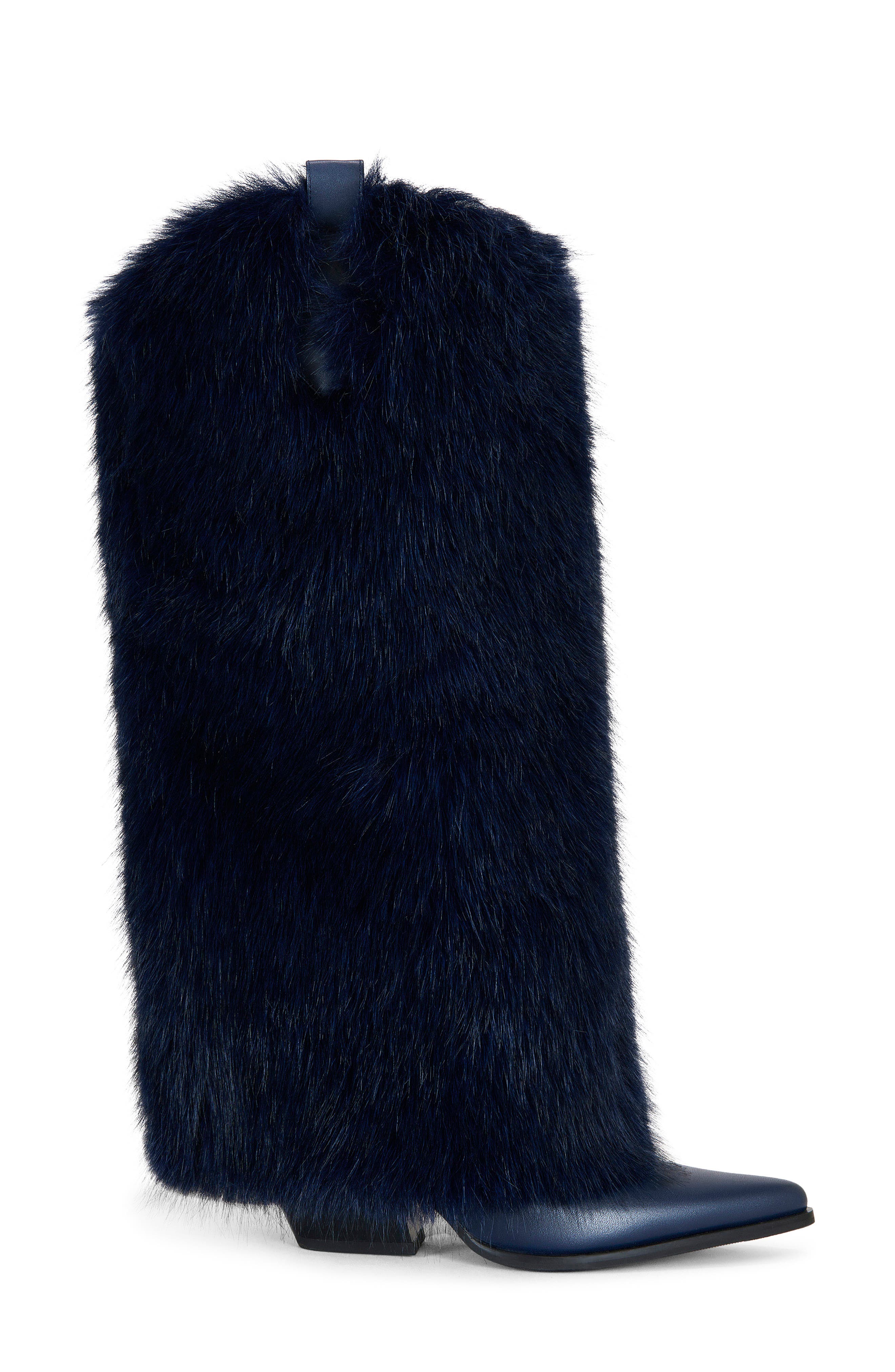 AZALEA WANG Friata Faux Fur Western Boot, Alternate, color, Navy