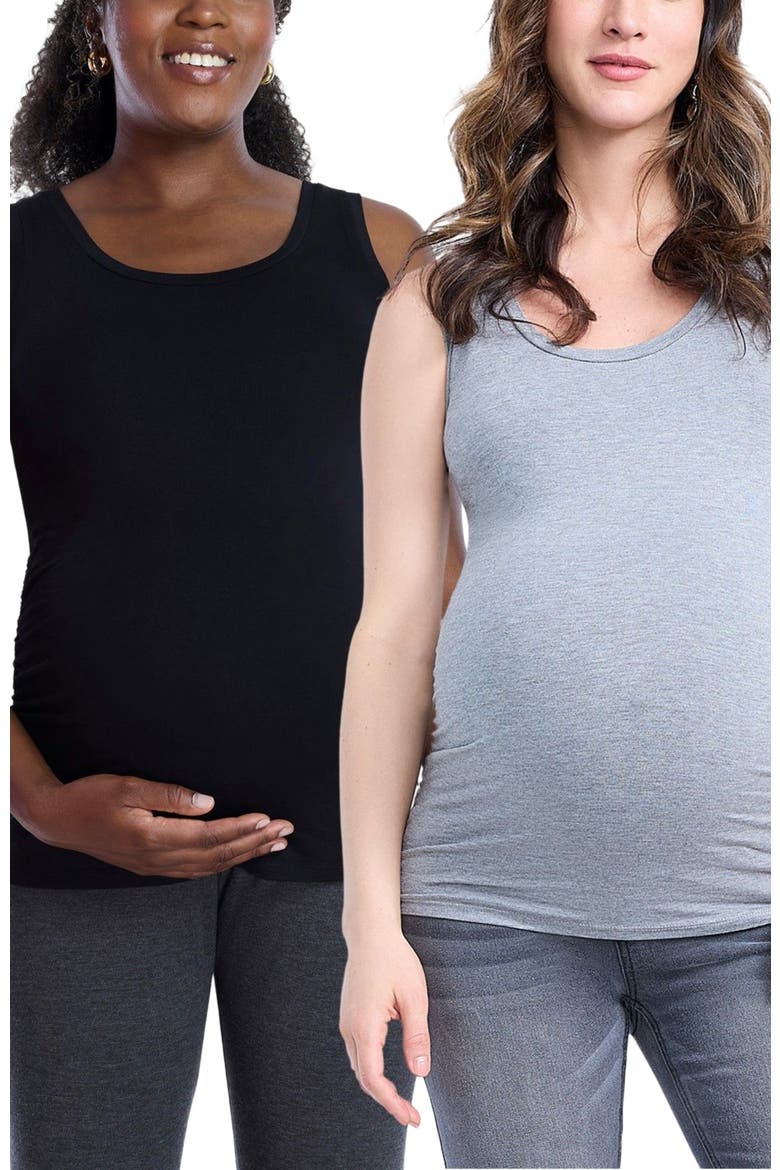 Scoop Neck Side-Ruched Maternity Tank Top - 2 Pack, Main, color, Black & Grey