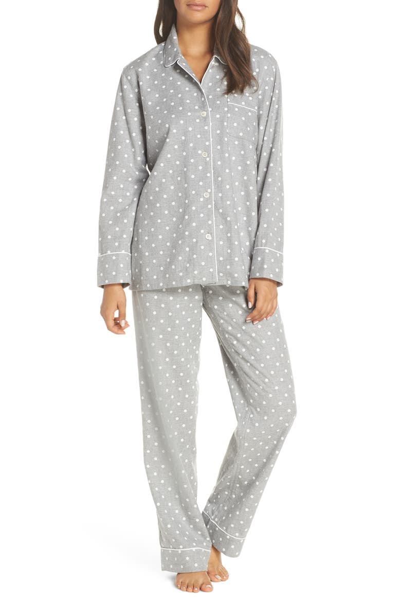 Flannel Pajamas (Nordstrom Exclusive), Main, color, SNOW DOT GREY IVORY
