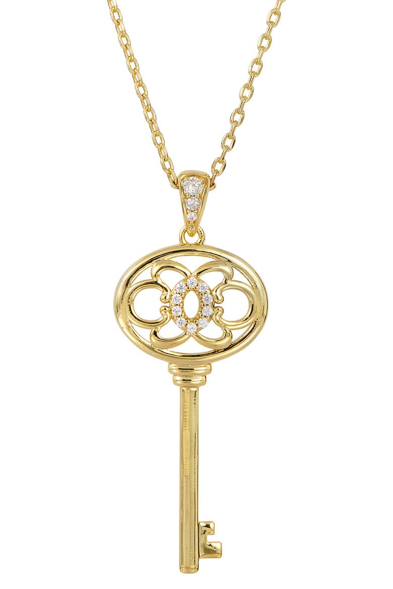 Cubic Zirconia Key Pendant Necklace, Main, color, YELLOW