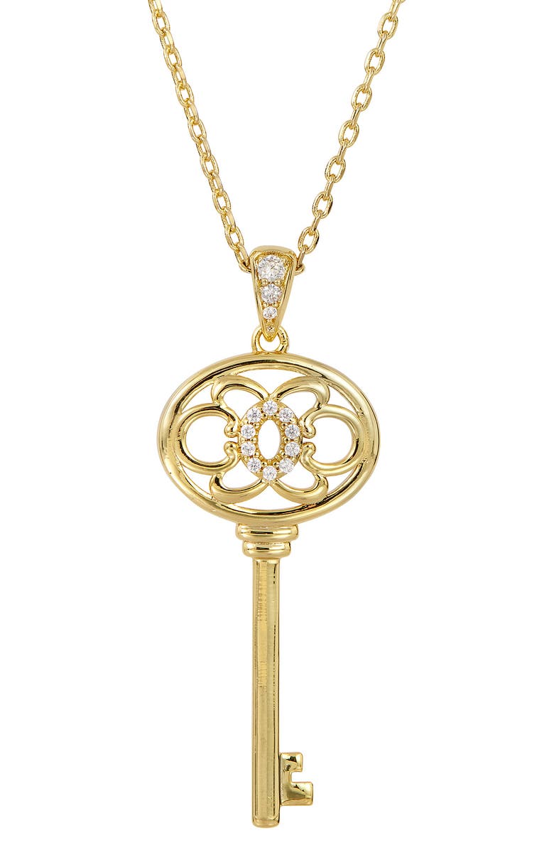 SAVVY CIE JEWELS Cubic Zirconia Key Pendant Necklace, Main, color, Yellow