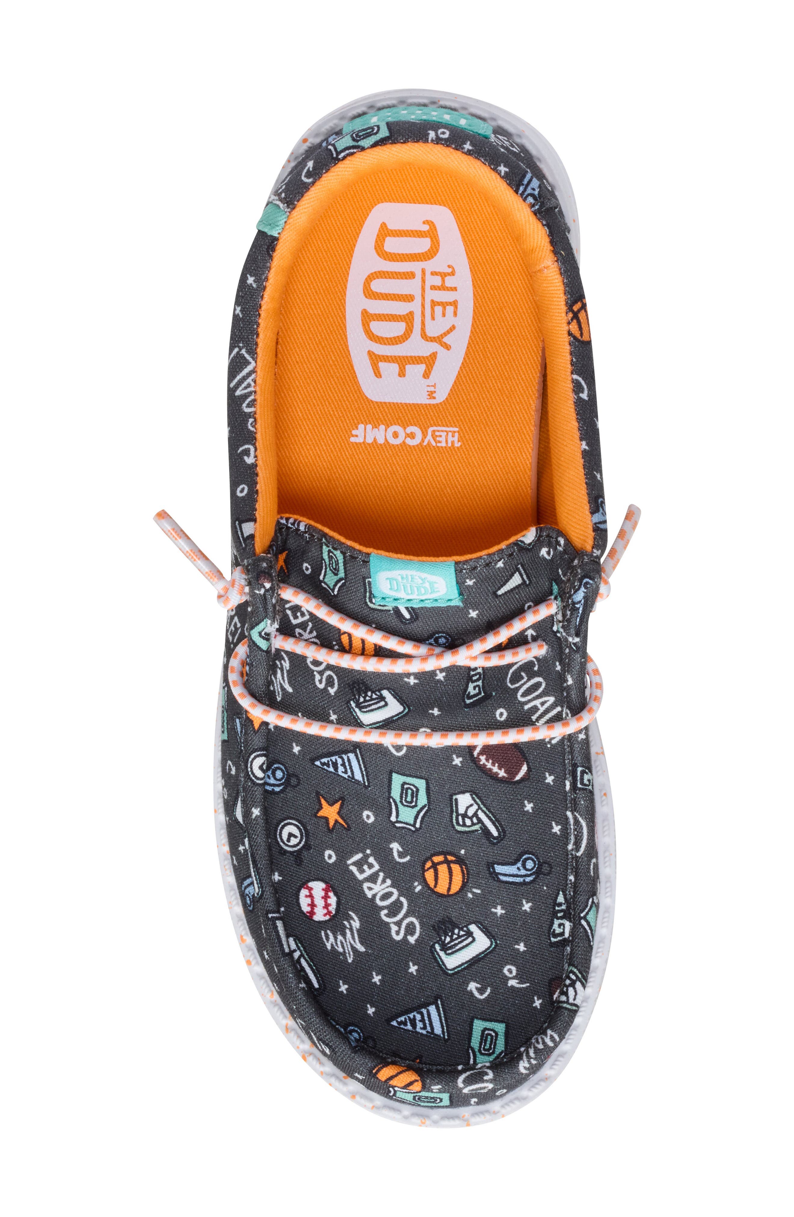 Hey Dude Kids' Wally Sports Fan Slip-On, Alternate, color, Black/ Multi
