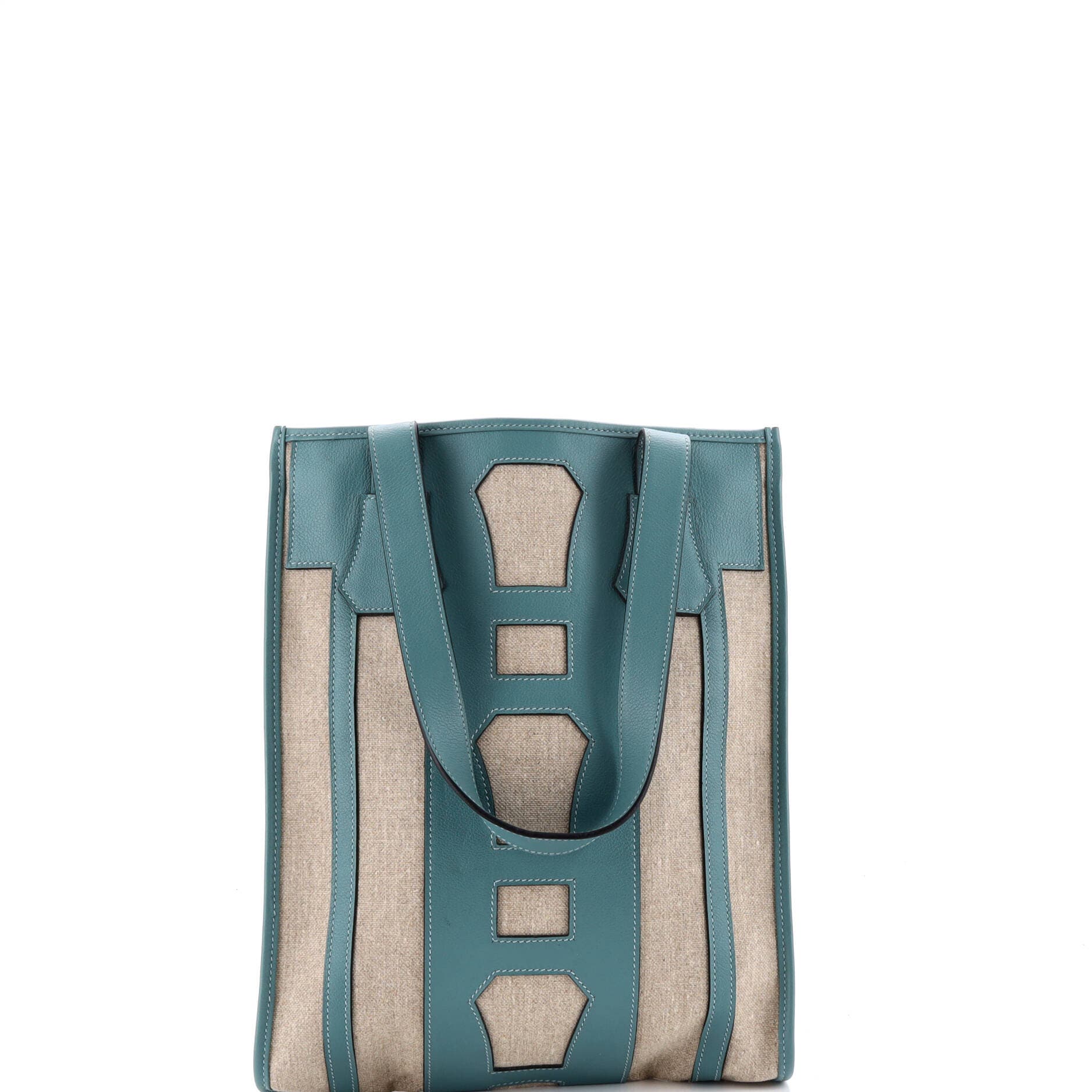 Pre-Owned Hermes Petit H Bell Tote Toile and Leather PM, Alternate, color, Blue