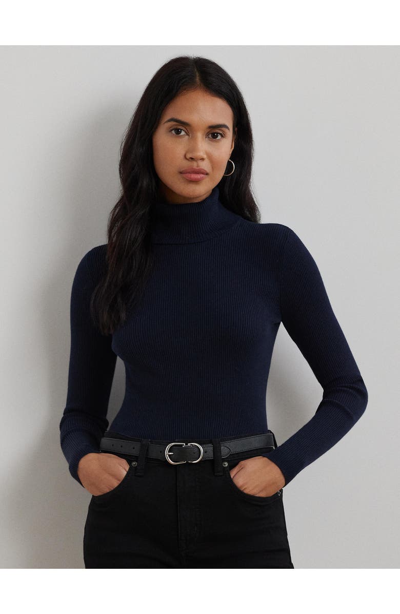 Lauren Ralph Lauren Ribbed Turtleneck Sweater, Alternate, color, Lauren Navy