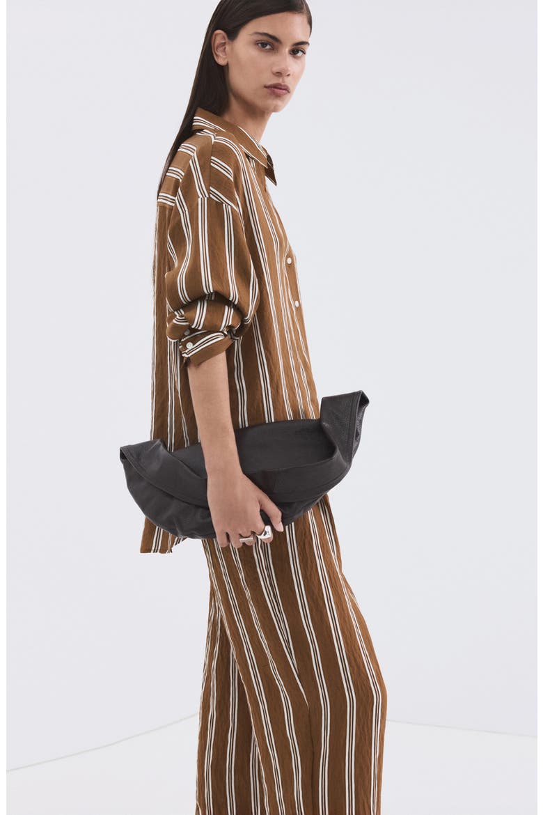Stripe Straight Button-Up Shirt, Alternate, color, BROWN