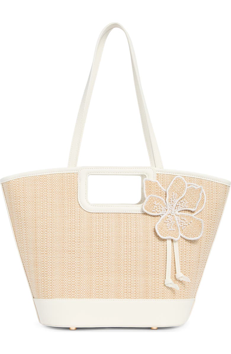 Anne Klein Floral Beaded Woven Tote, Main, color, Vanilla