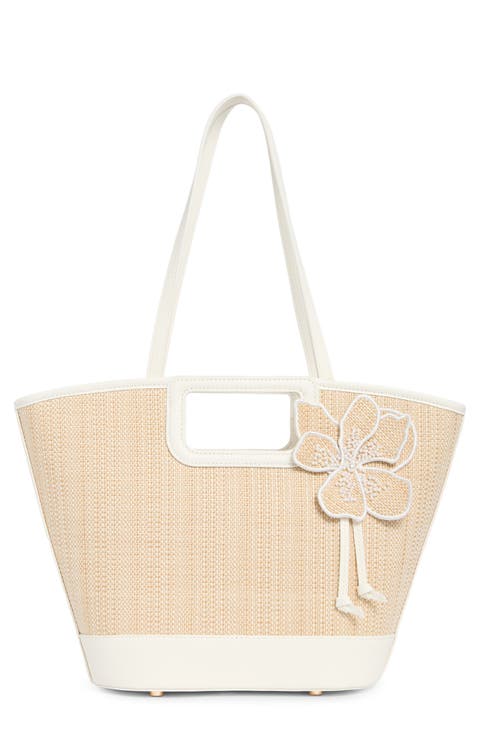 Floral Beaded Woven Tote