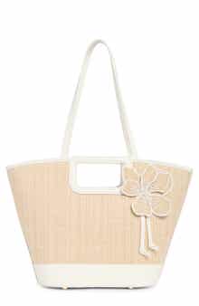 Floral Beaded Woven Tote