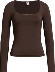 BP. Lace Trim Square Neck Long Sleeve Top