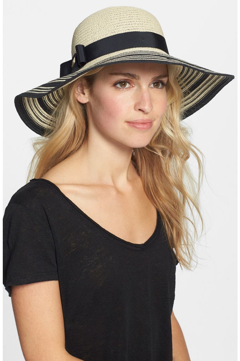Badgley Mischka Stripe Straw Hat, Main, color, NATURAL/ BLACK