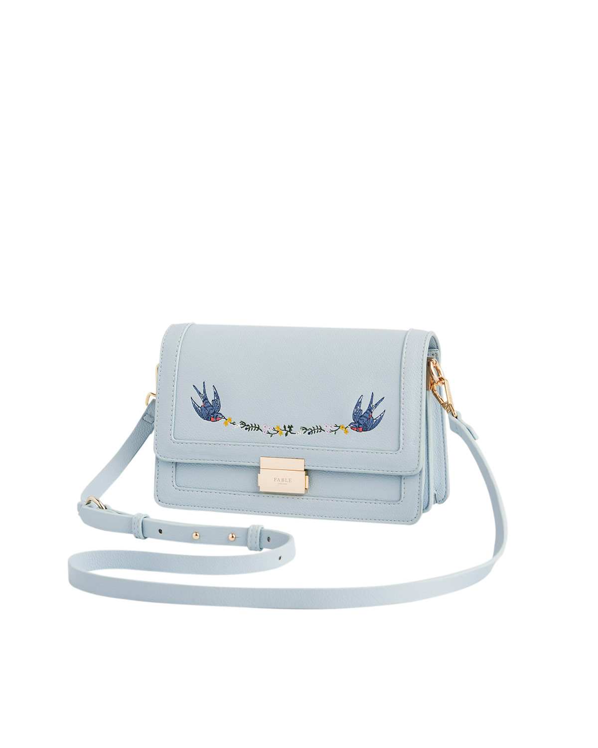 Fable England Bird Embroidered Foldover Purse, Alternate, color, Light/Pastel Blue