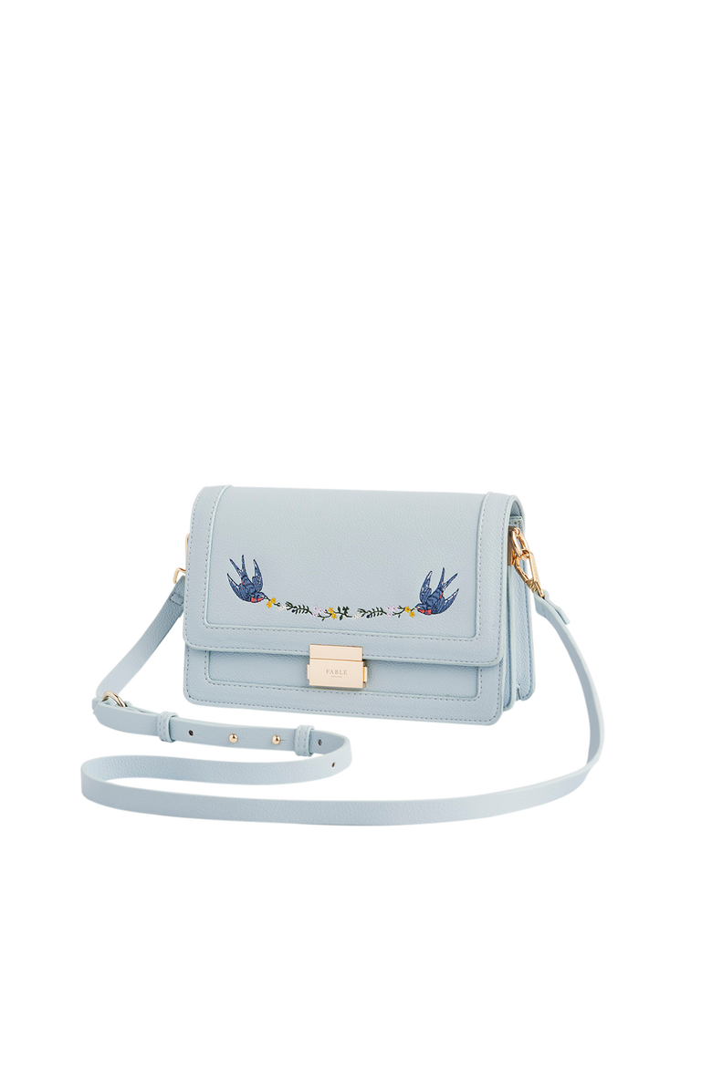 Fable England Bird Embroidered Foldover Purse, Alternate, color, Light/Pastel Blue