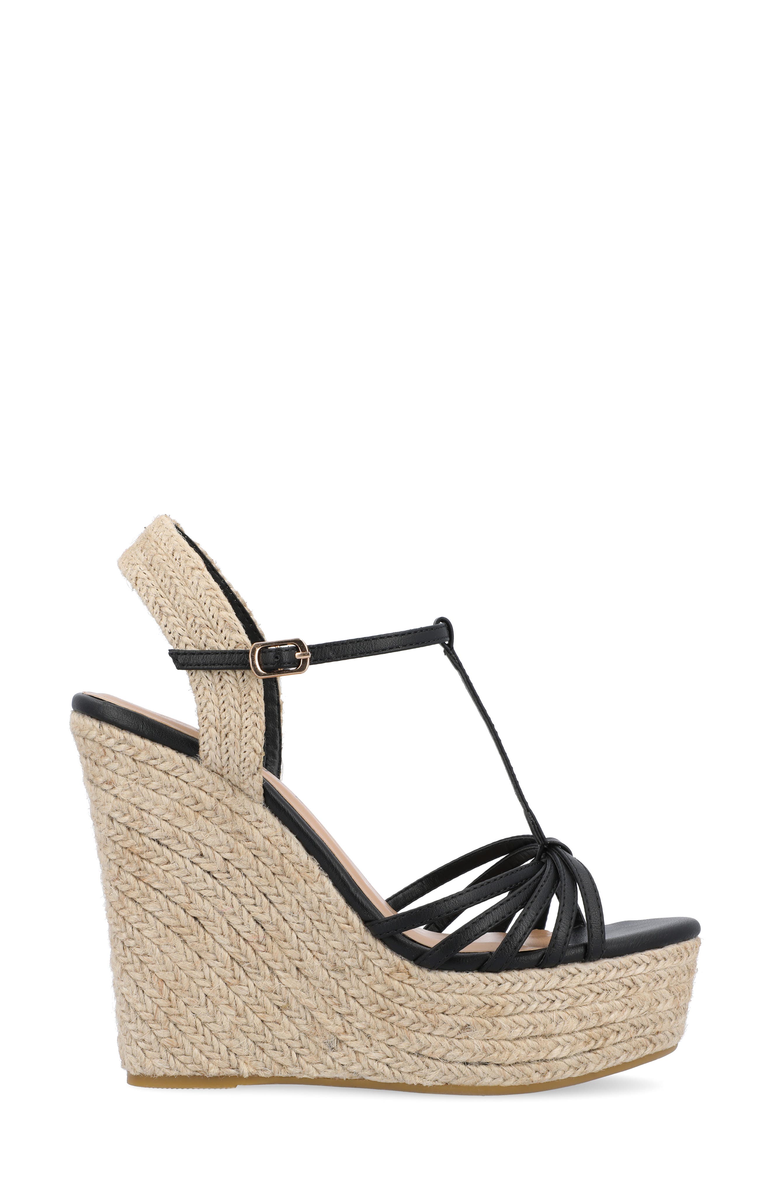 Journee Collection Yara T-Strap Espadrille Wedge Platform Sandal, Alternate, color, Black