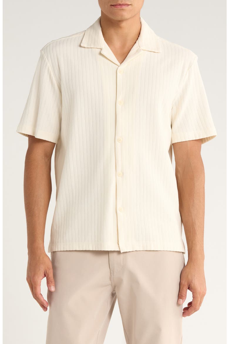 Vertical Stripe Textured Camp Shirt, Main, color, CREAM