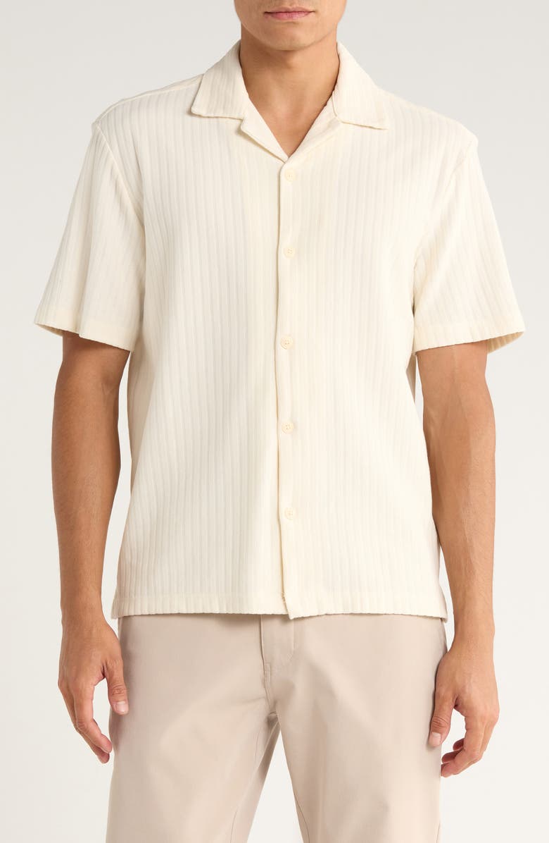 DENIM AND FLOWER Vertical Stripe Textured Camp Shirt, Main, color, Cream
