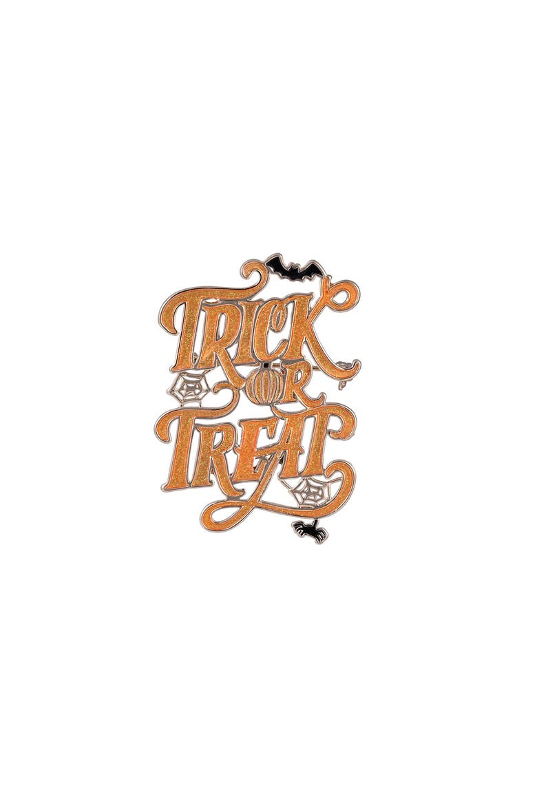 Halloween Trick or Treat Enamel Pin, Main, color, Orange