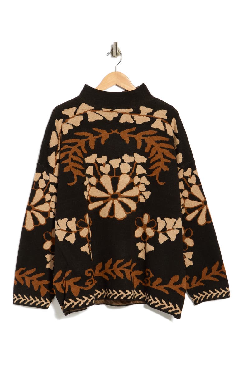 Jacquard Mock Neck Sweater, Main, color, BLACK/ECRU/HAZELNUT